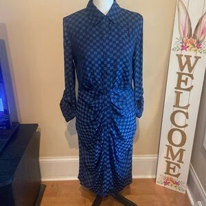 CATO Size S Button Down Ruched Waist Blue Checked Dress